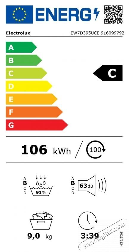 Electrolux EW7D395UCE, Hőszivatty&uacute;s sz&aacute;r&iacute;t&oacute;g&eacute;p, 9 kg, C energiaoszt&aacute;ly, Inverter motor, Wi-Fi, LED kijelző, DelicateCare, SensiCare, Belső vil&aacute;g&iacute;t&aacute;s, Feh&eacute;r H&aacute;ztart&aacute;s / Otthon / K&uuml;lt&eacute;r - Mos&oacute;g&eacute;p / sz&aacute;r&iacute;t&oacute;g&eacute;p - Sz&aacute;r&iacute;t&oacute;g&eacute;p - 536444
