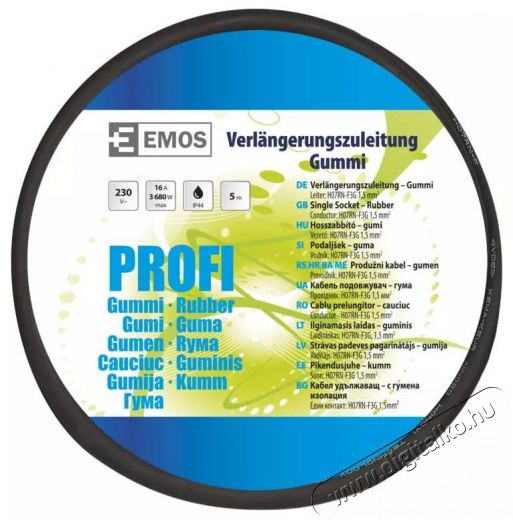 Emos P01805 hosszabbító gumikábellel 3x1,5mm2 5M - fekete Háztartás / Otthon / Kültér - Világítás / elektromosság - Hálózati elosztó / hosszabbító / adapter - 369319