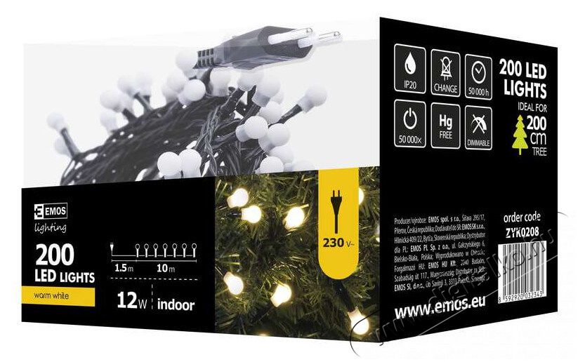 Emos ZYK0208 10m/200 LED /beltéri/meleg fehér karácsonyi fényfüzér Háztartás / Otthon / Kültér - Világítás / elektromosság - Led szalag / fényfüzér - 337101