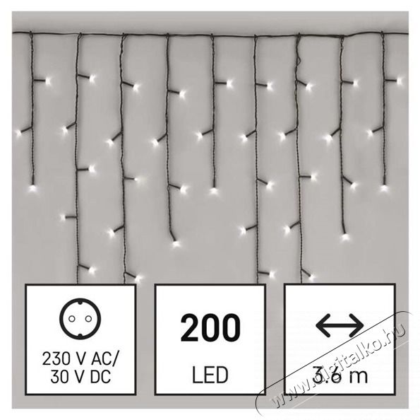 Emos D4CC01 3,6m/200LED/k&uuml;l-belt&eacute;ri/hideg feh&eacute;r j&eacute;gcsap kar&aacute;csonyi LED f&eacute;nyf&uuml;gg&ouml;ny H&aacute;ztart&aacute;s / Otthon / K&uuml;lt&eacute;r - Vil&aacute;g&iacute;t&aacute;s / elektromoss&aacute;g - Led szalag / f&eacute;nyf&uuml;z&eacute;r - 456635