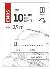 Emos D3AC06 LED 0,9m/10LED/beltéri/2xAA/időzítős/hideg fehér nano karácsonyi LED fényfüzér Háztartás / Otthon / Kültér - Világítás / elektromosság - Led szalag / fényfüzér - 457215