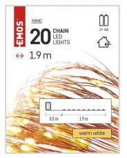 Emos D3AW07 LED 1,9 m/20LED/beltéri/időzítős/2xAA/meleg fehér nano karácsonyi LED fényfüzér Háztartás / Otthon / Kültér - Világítás / elektromosság - Led szalag / fényfüzér - 457218