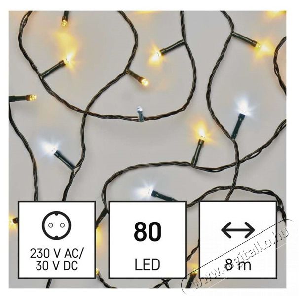 Emos D4AN04 8m/80LED/k&uuml;l-belt&eacute;ri/időz&iacute;tős/meleg/hideg feh&eacute;r kar&aacute;csonyi LED f&eacute;nyf&uuml;z&eacute;r H&aacute;ztart&aacute;s / Otthon / K&uuml;lt&eacute;r - Vil&aacute;g&iacute;t&aacute;s / elektromoss&aacute;g - Led szalag / f&eacute;nyf&uuml;z&eacute;r - 457020