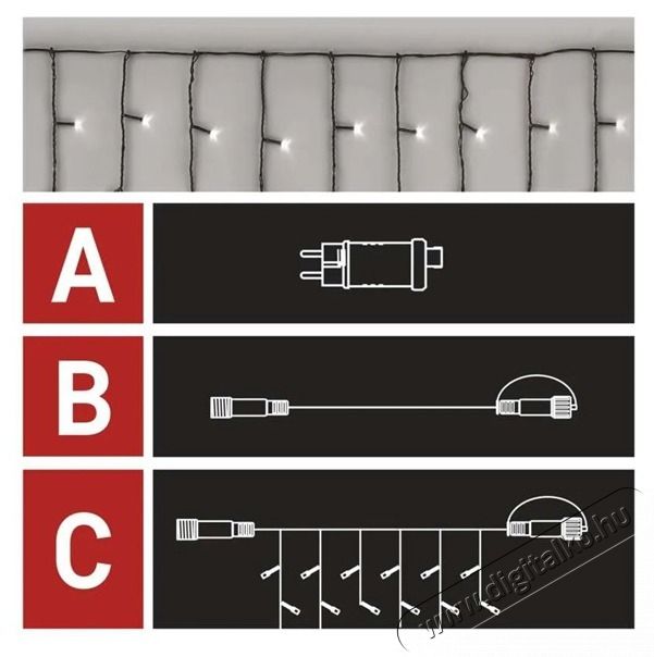Emos D1CC03 CNT 2,5m 100LED IP44 12W időz&iacute;tős hideg feh&eacute;r j&eacute;gcsapok kezdő k&eacute;szlet H&aacute;ztart&aacute;s / Otthon / K&uuml;lt&eacute;r - Vil&aacute;g&iacute;t&aacute;s / elektromoss&aacute;g - Led szalag / f&eacute;nyf&uuml;z&eacute;r - 500425