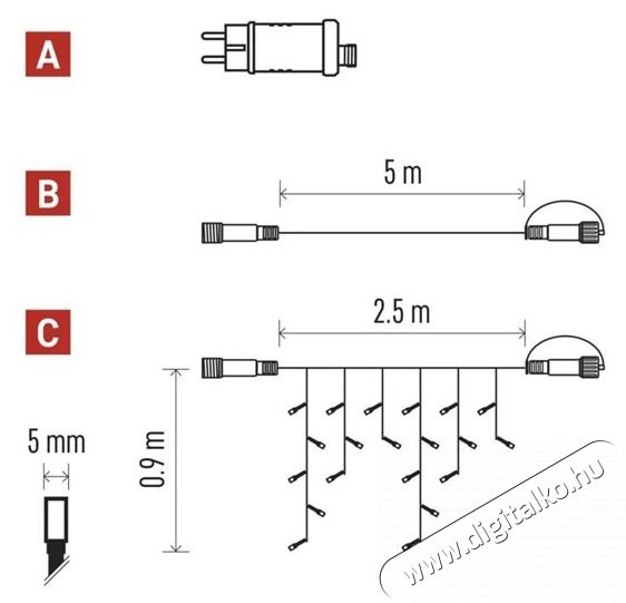 Emos D1CC03 CNT 2,5m 100LED IP44 12W időz&iacute;tős hideg feh&eacute;r j&eacute;gcsapok kezdő k&eacute;szlet H&aacute;ztart&aacute;s / Otthon / K&uuml;lt&eacute;r - Vil&aacute;g&iacute;t&aacute;s / elektromoss&aacute;g - Led szalag / f&eacute;nyf&uuml;z&eacute;r - 500425