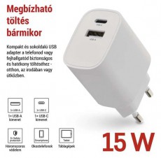 Emos BASIC 15 W max. univerzális USB töltő Akkuk és töltők - Li-ion akkumulátor és töltő (gyári) - Töltő / hálózati adapter - 506845