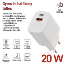 Emos GaN PD 20 W max. univerzális USB töltő Akkuk és töltők - Li-ion akkumulátor és töltő (gyári) - Töltő / hálózati adapter - 506847