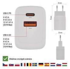 Emos GaN PD 20 W max. univerzális USB töltő Akkuk és töltők - Li-ion akkumulátor és töltő (gyári) - Töltő / hálózati adapter - 506847
