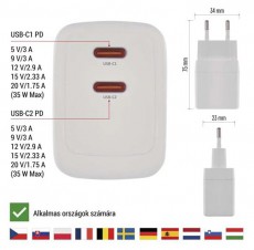 Emos GaN PD 35 W max. univerzális USB töltő Akkuk és töltők - Li-ion akkumulátor és töltő (gyári) - Töltő / hálózati adapter - 506848