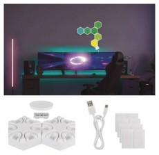 Emos GoSmart Hexagon fehér, 6 részből álló, RGBIC dimmelhető, WiFi LED asztali lámpa Háztartás / Otthon / Kültér - Világítás / elektromosság - Asztali lámpa - 507204