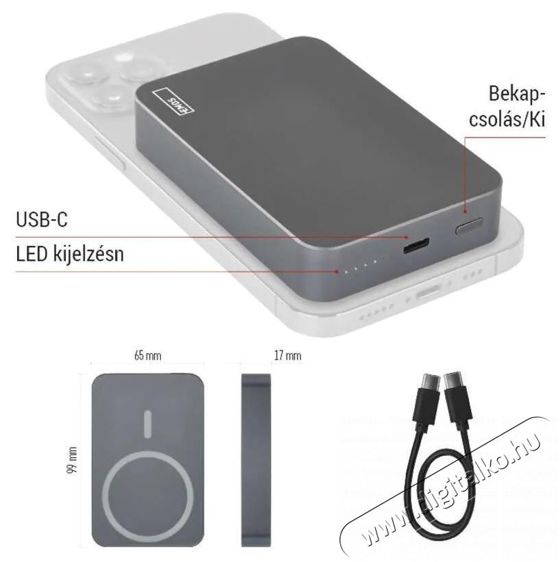 Emos WI 1046, 10 000 mAh, 20 W+Wireless, sz&uuml;rke powerbank Mobil / Kommunik&aacute;ci&oacute; / Smart - Powerbank / K&uuml;lső akkumul&aacute;tor &eacute;s t&ouml;ltő - 513836