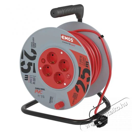Emos P09225 kábeldob 3x1,5mm2 25m-es kábellel 4 aljzat Háztartás / Otthon / Kültér - Világítás / elektromosság - Hálózati elosztó / hosszabbító / adapter - 369336