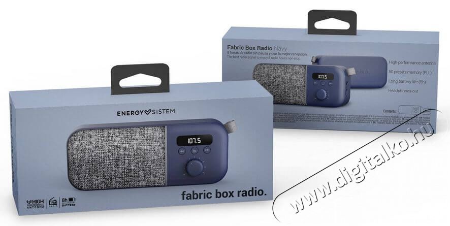 Energy Sistem EN 449958 Fabric Box Radio Bluetooth rádió - tengerészkék  Audio-Video / Hifi / Multimédia - Rádió / órás rádió - Hordozható, zseb-, táska rádió - 367504
