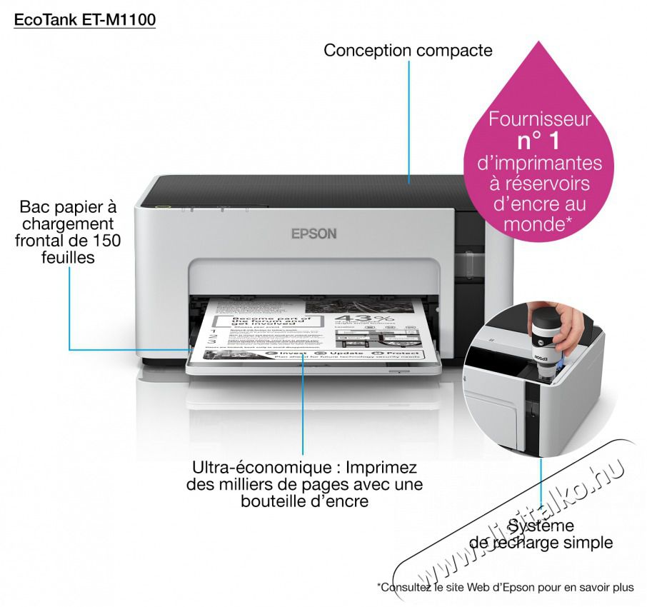 Epson Tintasugaras nyomtat&oacute; - EcoTank M1100 (A4, 1440x720 DPI, 32 lap/perc, USB) Iroda &eacute;s sz&aacute;m&iacute;t&aacute;stechnika - Nyomtat&oacute; - Tintasugaras / fot&oacute;nyomtat&oacute; - 486912