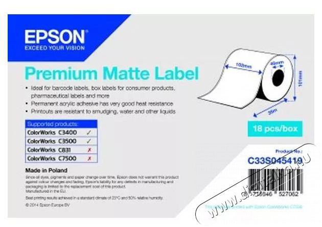 Epson S045419 MATTE LABEL CONT. 102mmx35m Iroda és számítástechnika - Címkenyomtató - Kiegészítő - 400932