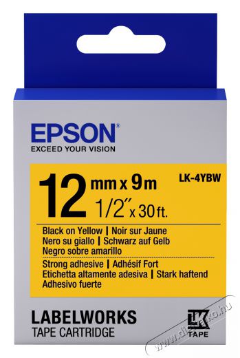Epson S654014 LK4YBW STRNG ADH BLK/YELL 12/9 Iroda és számítástechnika - Címkenyomtató - Szalag címkenyomtatóhoz - 401907