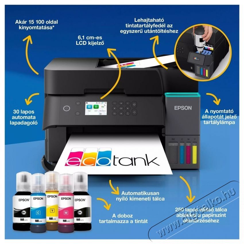 Epson EcoTank L6370 CISS Multifunkci&oacute;s tintasugaras nyomtat&oacute;, sz&iacute;nes, 4, ADF, Duplex, Wi-Fi, 4800x1200dpi, fekete Iroda &eacute;s sz&aacute;m&iacute;t&aacute;stechnika - Nyomtat&oacute; - Multifunkci&oacute;s (tintasugaras) - 532544
