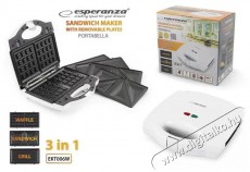 Esperanza EKT006W Szendvicssütő 3in1 Konyhai termékek - Konyhai kisgép (sütés / főzés / hűtés / ételkészítés) - Melegszendvics / gofri sütő - 382171