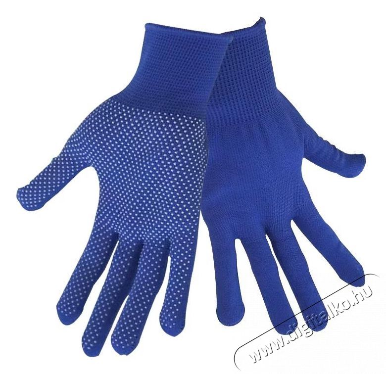 EXTOL 99714 k&ouml;t&ouml;tt kesztyű, k&eacute;k, PE, feh&eacute;r PVC p&ouml;tty&ouml;kkel H&aacute;ztart&aacute;s / Otthon / K&uuml;lt&eacute;r - Szersz&aacute;m - Munkav&eacute;delmi term&eacute;k - 535198