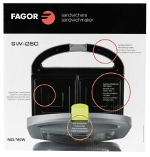 Fagor SW-250 szendvics sütő Konyhai termékek - Konyhai kisgép (sütés / főzés / hűtés / ételkészítés) - Melegszendvics / gofri sütő - 296363