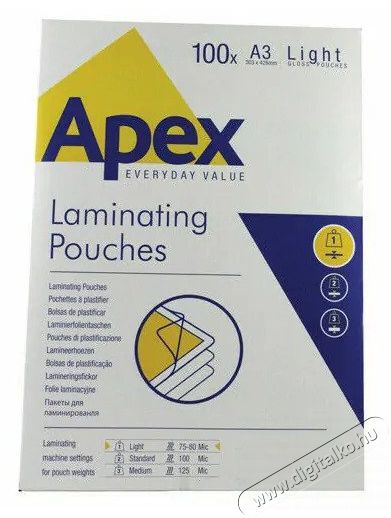 Fellowes Apex Light A3 75-80mic 100db-os meleglamináló fólia Iroda és számítástechnika - Papír kezelő termék - Lamináló fólia - 387125