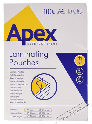 Fellowes Apex Light A4 75-80mic 100db-os meleglamináló fólia Iroda és számítástechnika - Papír kezelő termék - Lamináló fólia - 407286