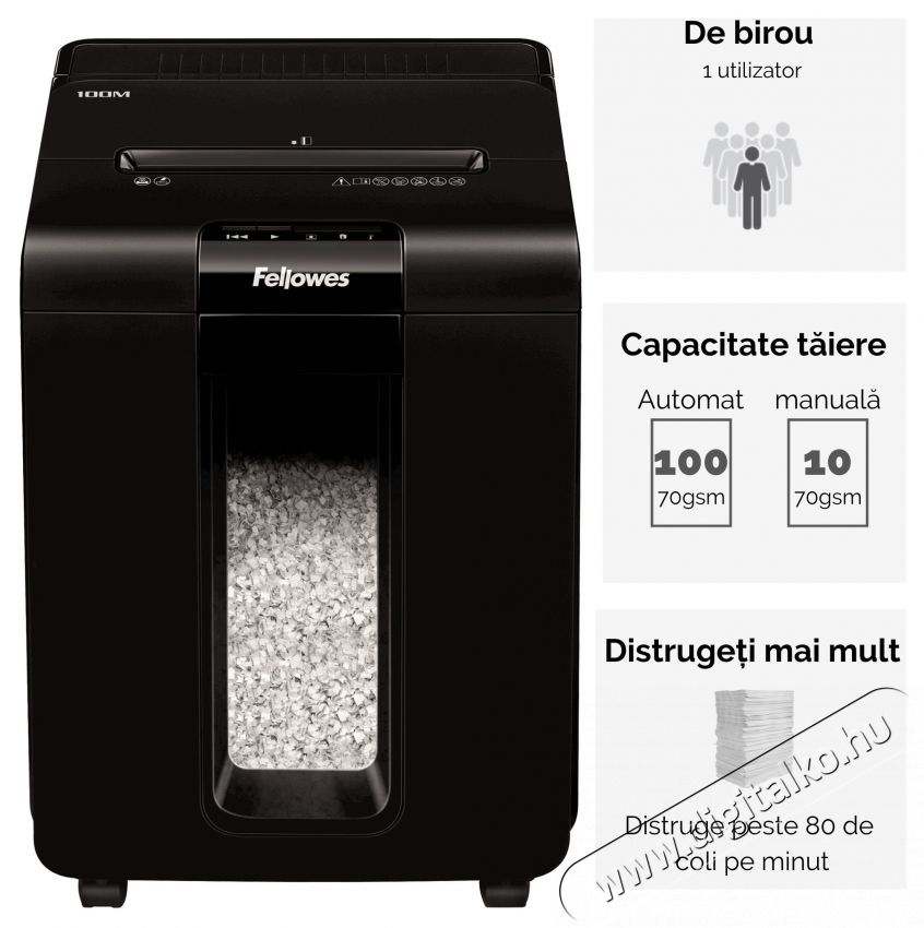 Fellowes Automax 100M Iratmegsemmis&iacute;tő, 100 lap, mini-konfetti Iroda &eacute;s sz&aacute;m&iacute;t&aacute;stechnika - Iratmegsemmis&iacute;tő - 533363