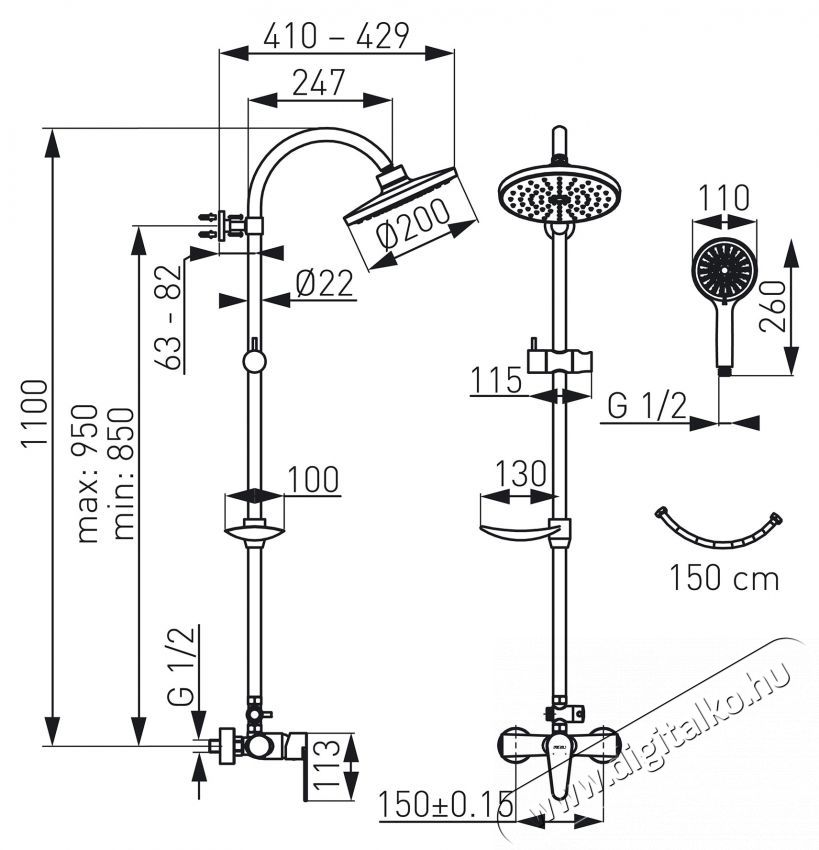 Ferro Algeo zuhanyoszlop, zuhany csaptelep, zuhanyr&uacute;d k&eacute;szlet cs&uacute;sz&oacute; t&aacute;maszt&eacute;kkal, fix zuhany &eacute;s b&uacute;torzuhanyfej, kr&oacute;m H&aacute;ztart&aacute;s / Otthon / K&uuml;lt&eacute;r - F&uuml;rdőszoba / wc - Kieg&eacute;sz&iacute;tő - 536492
