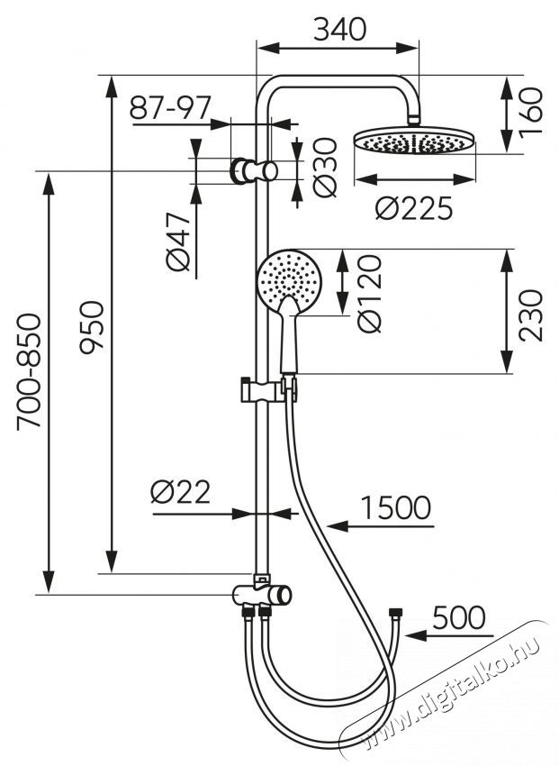 Ferro zuhanyr&uacute;d k&eacute;szlet, cs&uacute;sz&oacute; t&aacute;maszt&eacute;kkal, fix zuhany 225mm, mobil zuhanyfej 120mm, 1 funkci&oacute;s, zuhanycső 150 cm, Kr&oacute;m H&aacute;ztart&aacute;s / Otthon / K&uuml;lt&eacute;r - F&uuml;rdőszoba / wc - Zuhanyz&oacute; polcrendszer - 536497