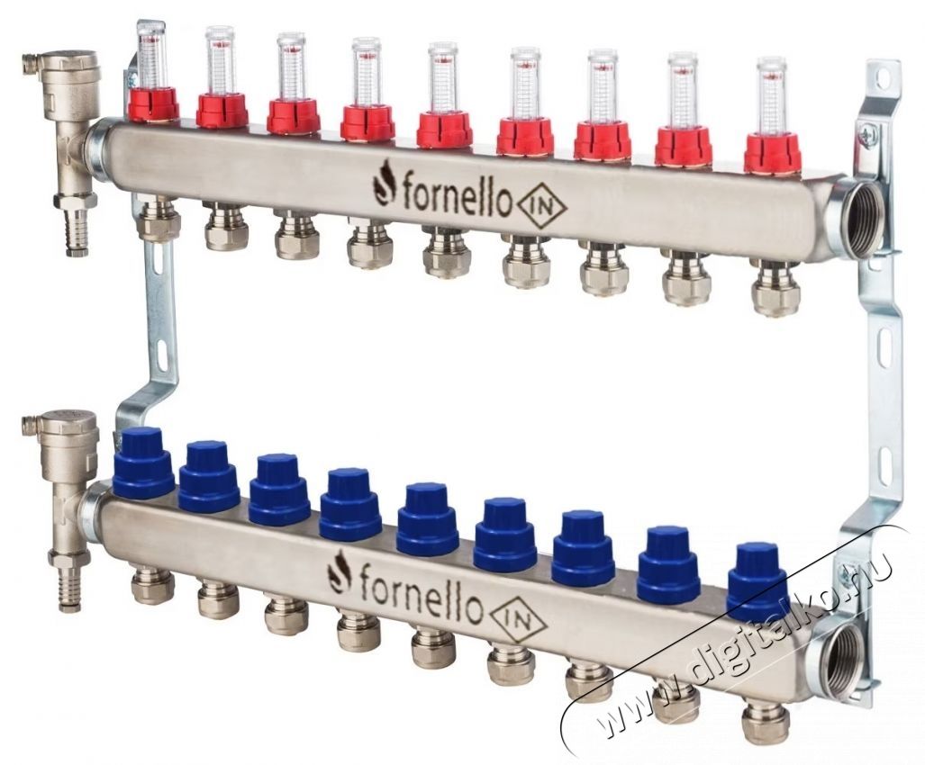 FORNELLO Oszt&oacute;-gyűjtő, &Aacute;raml&aacute;sm&eacute;rőkkel, Szelepekkel &eacute;s szellőzőny&iacute;l&aacute;sokkal 9 eloszt&oacute;-gyűjtő, &aacute;raml&aacute;sm&eacute;rőkkel felszerelve, szelepek &eacute;s szellőzők 12 csatorna H&aacute;ztart&aacute;s / Otthon / K&uuml;lt&eacute;r - Fűt&eacute;s - K&uuml;lt&eacute;ri fűt&eacute;s - 536577