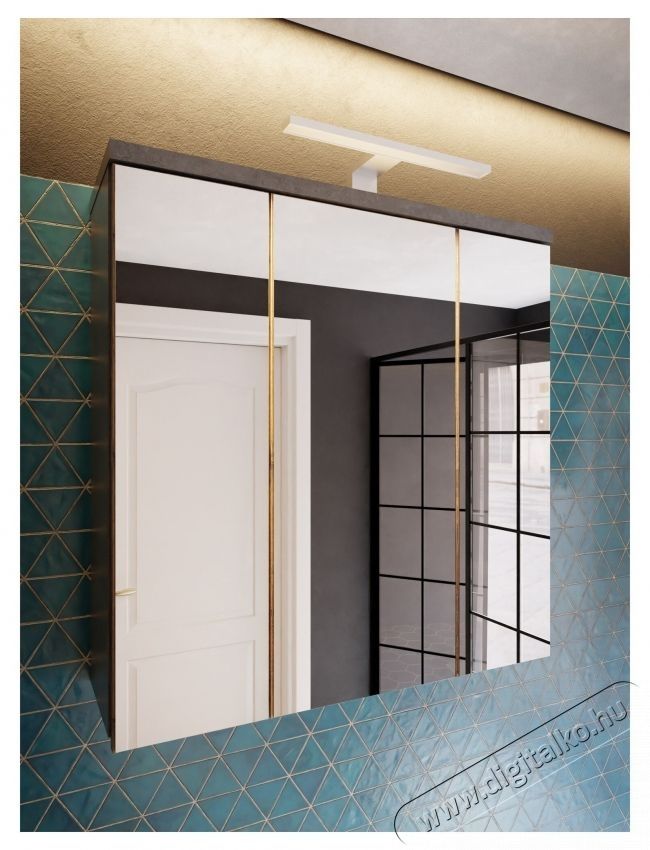 Forte Veris f&uuml;rdőszoba fali szekr&eacute;ny, 3 ajt&oacute;s, t&uuml;k&ouml;rrel &eacute;s LED-del, 68,6x20x68,1 cm, s&ouml;t&eacute;tsz&uuml;rke optikai beton/vintage fa H&aacute;ztart&aacute;s / Otthon / K&uuml;lt&eacute;r - F&uuml;rdőszoba / wc - Kieg&eacute;sz&iacute;tő - 536585