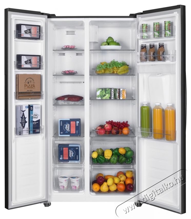 FRAM FSBS-HM440NFXWDE++ Side by side hűtőszekr&eacute;ny, 439 l, No Frost, E energiaoszt&aacute;ly, kompresszor inverter, kijelző, v&iacute;zadagol&oacute;, intelligens funkci&oacute;, M 176,5 cm, ez&uuml;st Konyhai term&eacute;kek - Hűtő, fagyaszt&oacute; (szabadon&aacute;ll&oacute;) - Amerikai t&iacute;pus&uacute; Side By Side hűtő - 535208