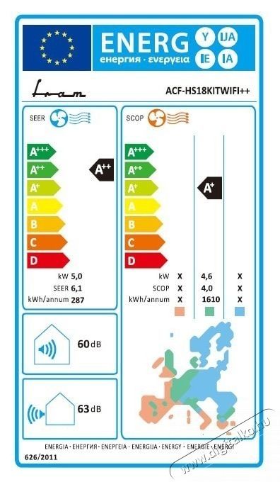 FRAM ACF-HS18KITWIFI++ 18000 BTU Wi-Fi kl&iacute;ma, A++ energiaoszt&aacute;ly, 3 m-es szerel&eacute;si k&eacute;szlettel, iFeel funkci&oacute;val, feh&eacute;r H&aacute;ztart&aacute;s / Otthon / K&uuml;lt&eacute;r - Ventil&aacute;tor / L&eacute;gkondicion&aacute;l&oacute; - Split kl&iacute;ma - 536590