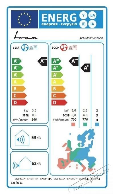 FRAM ACF-MS12WIFI-GR 12000 BTU WI-FI kl&iacute;ma, Szuper ioniz&aacute;ci&oacute;, Breeze away, Akt&iacute;v tiszt&iacute;t&aacute;s, Nagy sűrűs&eacute;gű szűrő, EZ&Uuml;ST-ION szűrő, A+++ energiaoszt&aacute;ly, Z&ouml;ld H&aacute;ztart&aacute;s / Otthon / K&uuml;lt&eacute;r - Ventil&aacute;tor / L&eacute;gkondicion&aacute;l&oacute; - Split kl&iacute;ma - 536592