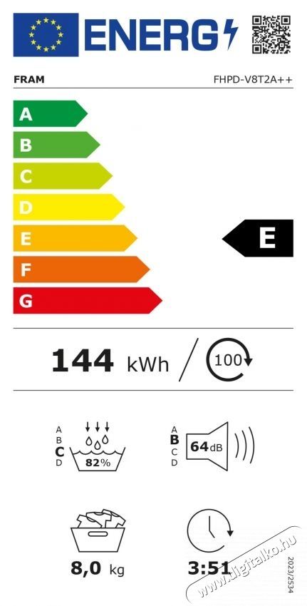 FRAM FHPD-V8T2A++ Hőszivatty&uacute;s sz&aacute;r&iacute;t&oacute;g&eacute;p, 8 kg, 15 program,LED kijelző, A+/E energiaoszt&aacute;ly, Feh&eacute;r H&aacute;ztart&aacute;s / Otthon / K&uuml;lt&eacute;r - Mos&oacute;g&eacute;p / sz&aacute;r&iacute;t&oacute;g&eacute;p - Sz&aacute;r&iacute;t&oacute;g&eacute;p - 536600