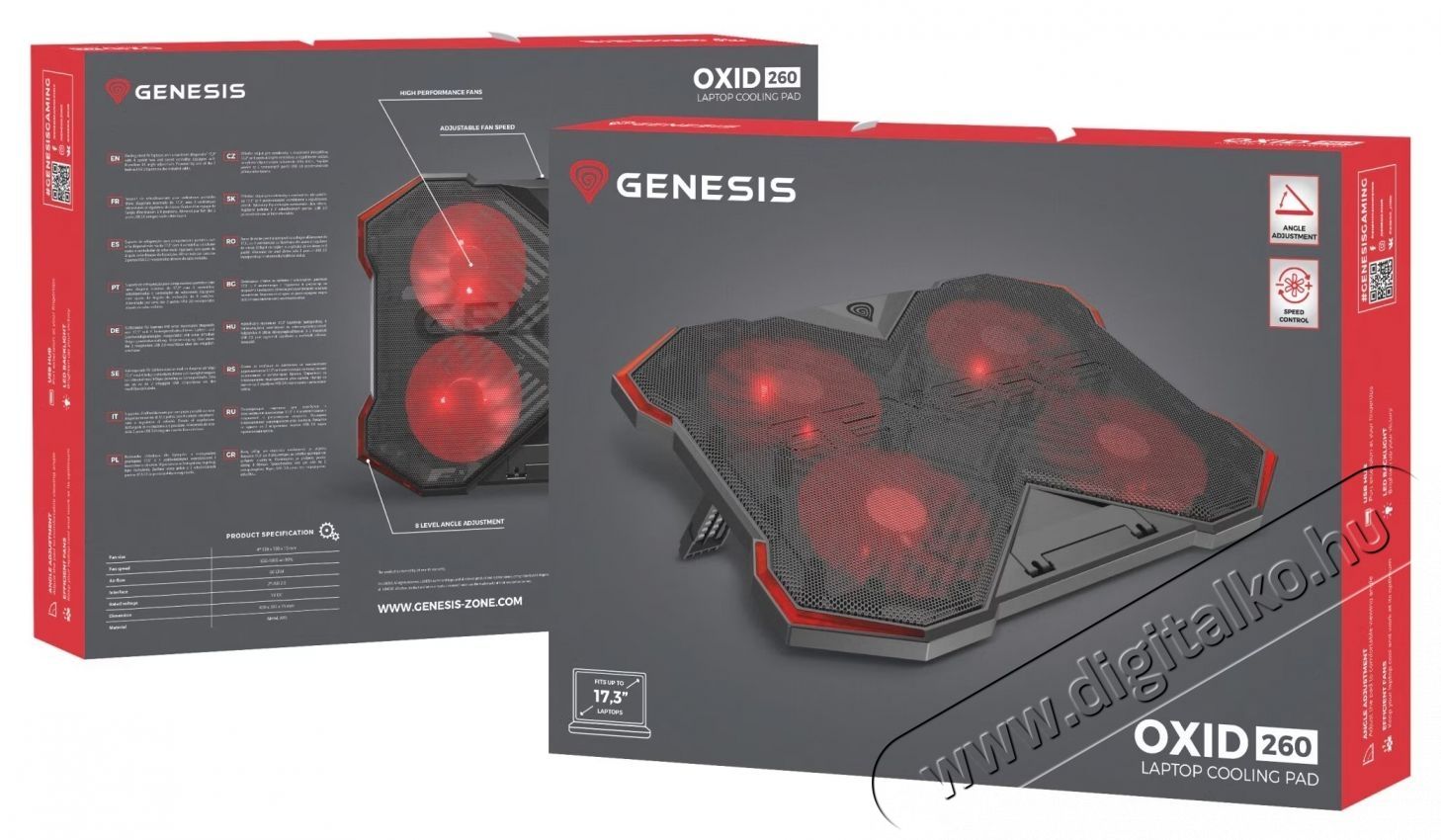 Genesis OXID 260 laptop hűtő, piros-fekete Iroda &eacute;s sz&aacute;m&iacute;t&aacute;stechnika - Notebook kieg&eacute;sz&iacute;tő - USB laptop hűtő - 534300