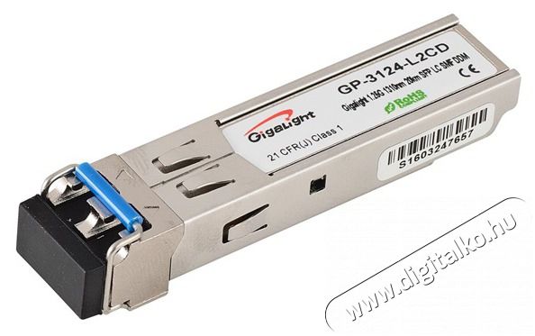 GIGALIGHT SFP modul, 1.25G, 1310nm, 20km távolság, 0~70 hőm. tart., DDM funkció Iroda és számítástechnika - Hálózat - Hálózati kiegészítő - 405856