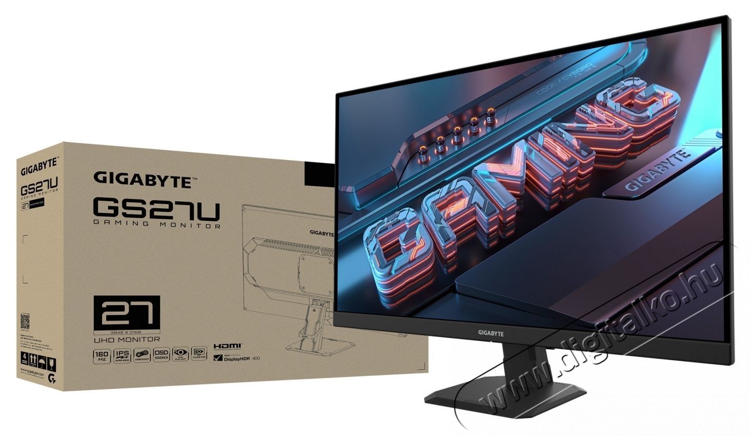 Gigabyte GS27U gaming monitor, 27 , IPS, UHD, 3840x2160, DisplayPort, HDMI, Hangsz&oacute;r&oacute;k, 160 Hz, 1 ms, Fekete Iroda &eacute;s sz&aacute;m&iacute;t&aacute;stechnika - Monitor - Monitor - 534308