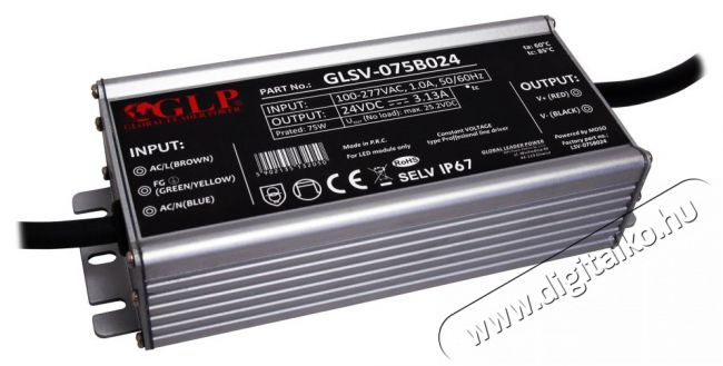 GLP GLSV-075B024 24V/3A 75W IP67 LED tápegység Háztartás / Otthon / Kültér - Világítás / elektromosság - Lámpa kiegészítő - 405420