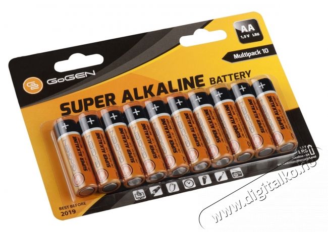 Gogen R06ALKALINE10 Super Alkaline AA Elem, 10 db Akkuk &eacute;s t&ouml;ltők - Elem - 296652