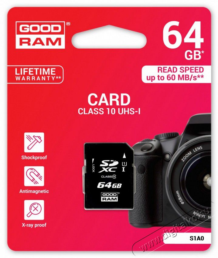 Goodram 64GB SD (SDXC Class 10 UHS-I) (S1A0-0640R11) memória kártya Memória kártya / Pendrive - SD / SDHC / SDXC kártya - 337200