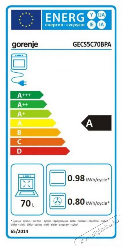 Gorenje GECS5C70BPA Konyhai term&eacute;kek - S&uuml;tő-főzőlap, tűzhely (szabadon&aacute;ll&oacute;) - Elektromos tűzhely (szabadon&aacute;ll&oacute;) - 505230