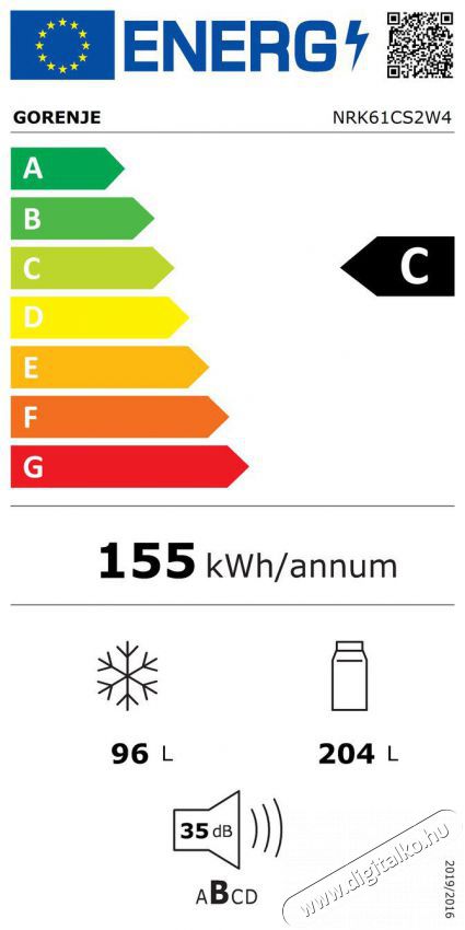 Gorenje NRK61CS2W4 Konyhai term&eacute;kek - Hűtő, fagyaszt&oacute; (szabadon&aacute;ll&oacute;) - Alulfagyaszt&oacute;s kombin&aacute;lt hűtő - 509478