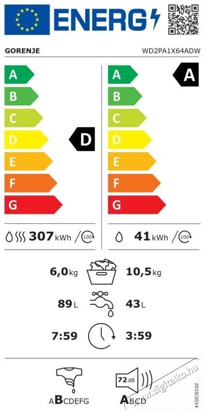 Gorenje WD2PA1X64ADW Mos&oacute;g&eacute;p H&aacute;ztart&aacute;s / Otthon / K&uuml;lt&eacute;r - Mos&oacute;g&eacute;p / sz&aacute;r&iacute;t&oacute;g&eacute;p - El&ouml;lt&ouml;ltős norm&aacute;l (60cm-ig) mos&oacute;g&eacute;p - 531522
