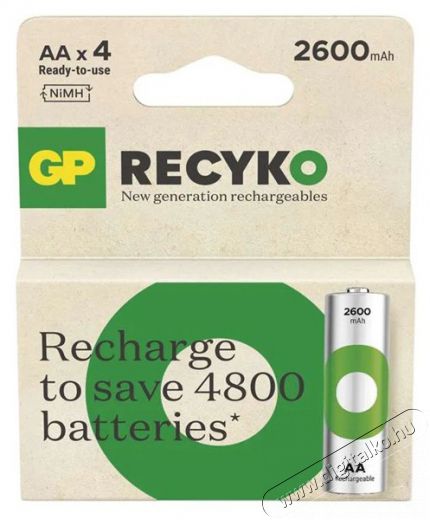 GP Batteries GP ReCyko NiMH Akkumulátor HR6 (AA) 2600mAh 4db Akkuk és töltők - Elem méretű akku és töltő - Akku - 507321