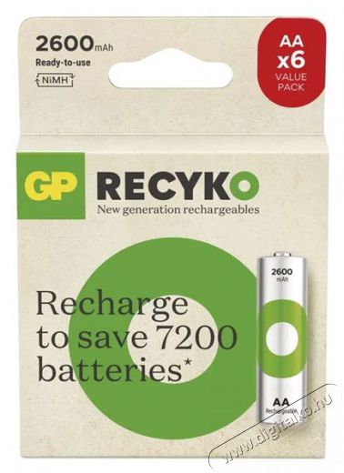 GP Batteries GP ReCyko NiMH Akkumulátor HR6 (AA) 2600mAh 6db Akkuk és töltők - Elem méretű akku és töltő - Akku - 507322