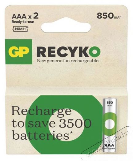 GP Batteries GP ReCyko NiMH Akkumulátor HR03 (AAA) 850mAh 2db Akkuk és töltők - Li-ion akkumulátor és töltő (gyári) - Akku - 508817