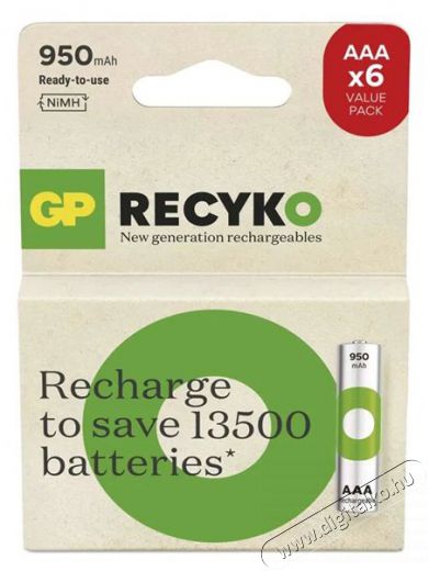 GP Batteries GP ReCyko NiMH Akkumulátor HR03 (AAA) 950mAh 6db Akkuk és töltők - Li-ion akkumulátor és töltő (gyári) - Akku - 508821
