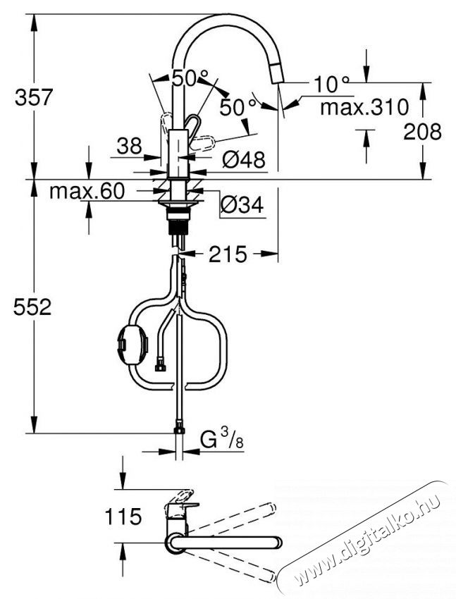 Grohe 30569000 Start Flow Egykaros mosogat&oacute;csaptelep, Magas&iacute;tott U kivitel, Kih&uacute;zhat&oacute; cső, Forgathat&oacute; kifoly&oacute;cső, Kr&oacute;m Konyhai term&eacute;kek - Mosogat&oacute; - Mosogat&oacute; csaptelep - 536692