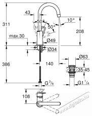 Grohe Bauloop mosd&oacute;kagyl&oacute; csaptelep 23891001, 3/8  , egykaros, L-es m&eacute;retű, nyom&oacute;gombos, forgathat&oacute;, kr&oacute;mozott H&aacute;ztart&aacute;s / Otthon / K&uuml;lt&eacute;r - F&uuml;rdőszoba / wc - Kieg&eacute;sz&iacute;tő - 536711